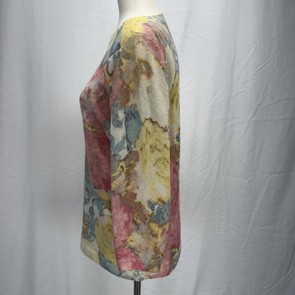 Talbots Womens Pure Cashmere Floral Audrey Sweater Size M Boatneck 3/4 Sleeve - Picture 4 of 8